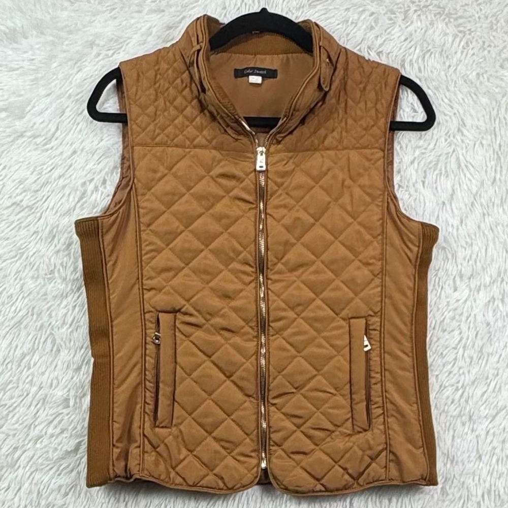 Jones New York Brown Quilted Zip Vest Medium